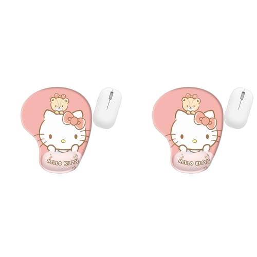 ZORBES® Mouse Pad with Wrist Rest Ergonomic Gel Smooth Lycra Cover Kawaii Cartoon Kitty Gaming Office Anti-Slip 2PCS