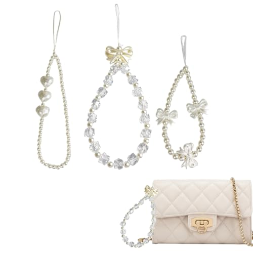 ZORBES® 3Pcs Cute Phone Charms for Girls, Crystal Beads and Pearl Design Mobile Charms for Women Phone Accessories for Girls, Aesthetic Charms Detachable Phone Wrist Strap Phone Chain Accessories