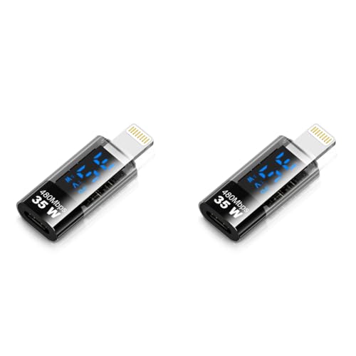Verilux® USB C to Lightning Adapter with LED Display Support PD 35W Fast Charging 480Mbps Data Sync Real Time Power Universal Connector for iPhone iPad iPod 2PCS