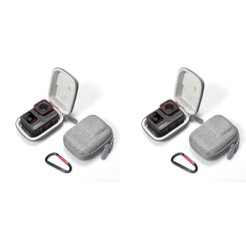 ZORBES® Carry Case for Insta360 Ace Pro Action Camera EVA Hard Anti-Scratch Carrying with Carabiner Dual Zipper Protective Compatible Mount Attachment Gray 2 PCS