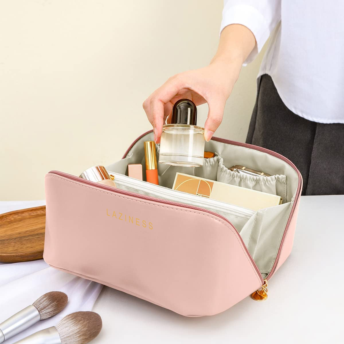 MAYCREATE® Travel Cosmetic Bag, Makeup Bag with Multi Divider & Handle, Hanging Travel Toiletry Bag Cosmetic Makeup Bag Organizer for Women and Girls