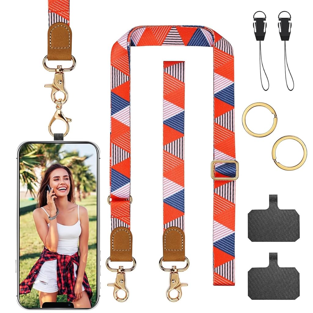 ZORBES® Women Phone Lanyard with Phone Case Insert Pieces, Wrist Strap, Keyrings, Phone Loop Strap, Fashion Geometric Print Cell Phone Lanyard Strap Quick Release Travel Cell Phone Sling Strap
