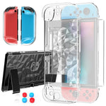 ZORBES® Case Compatible with Nintendo Switch with Protective Film, Transparent Protective Case for Nintendo Switch with Switch Protective Film and Thumb Sticks Caps, Shock Absorption and AntiScratch