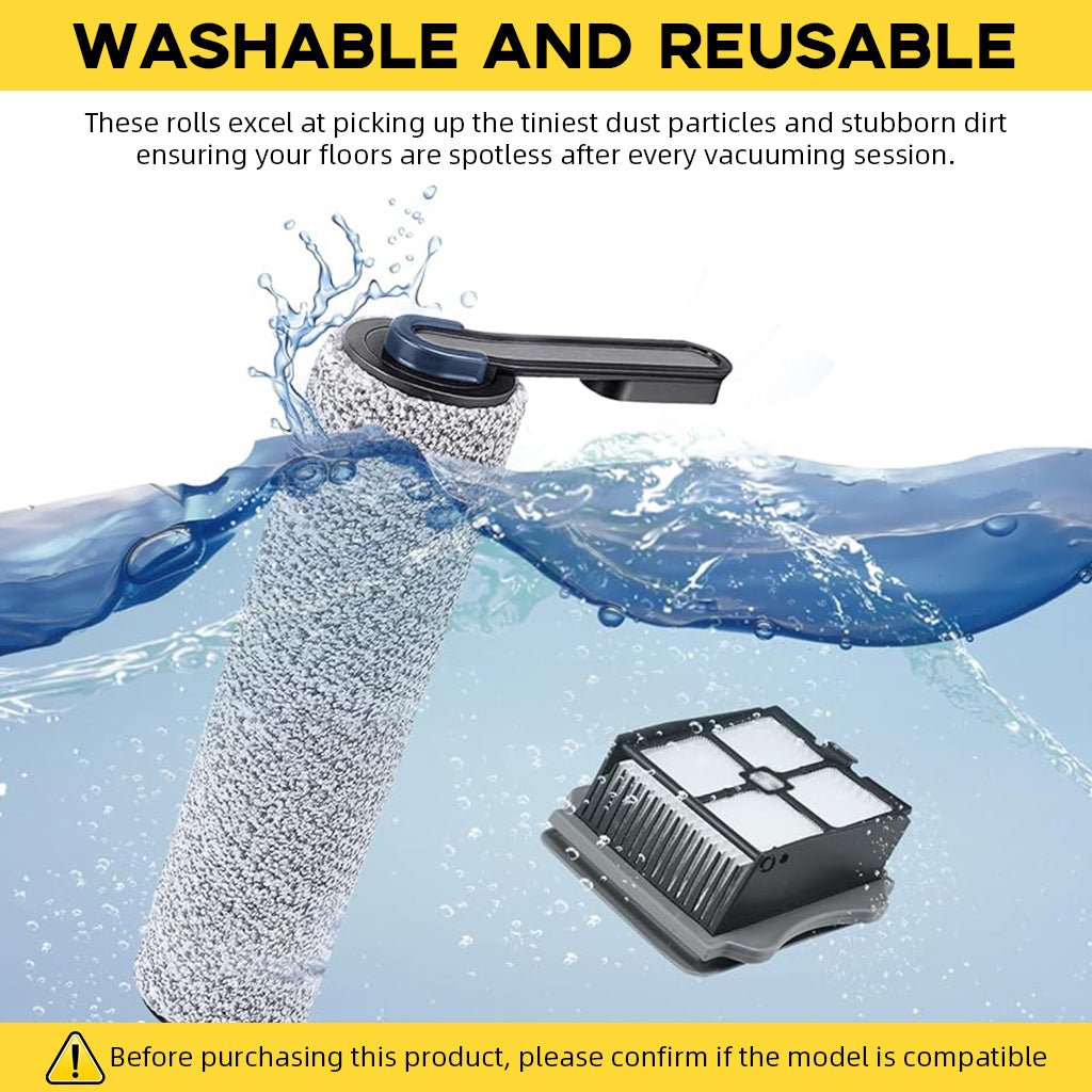 Verilux® Replacement Brush Roll & HEPA Filters for Tineco Wet Dry Vacuum, Includes 2pcs Soft Microfiber Wet Dry Use Brush Roll and 4Pcs Filters for S3/F3/S5/3.0/2.0/2.0slim, Not for S5 Combo Series