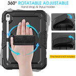 ZORBES® Cover Case for iPad 10th Gen Rugged Silicone Case Cover with Back Bracket & Hand Strap 360 Degree Rotatable Kickstand Bracket Design Protective Case for iPad 10th Gen