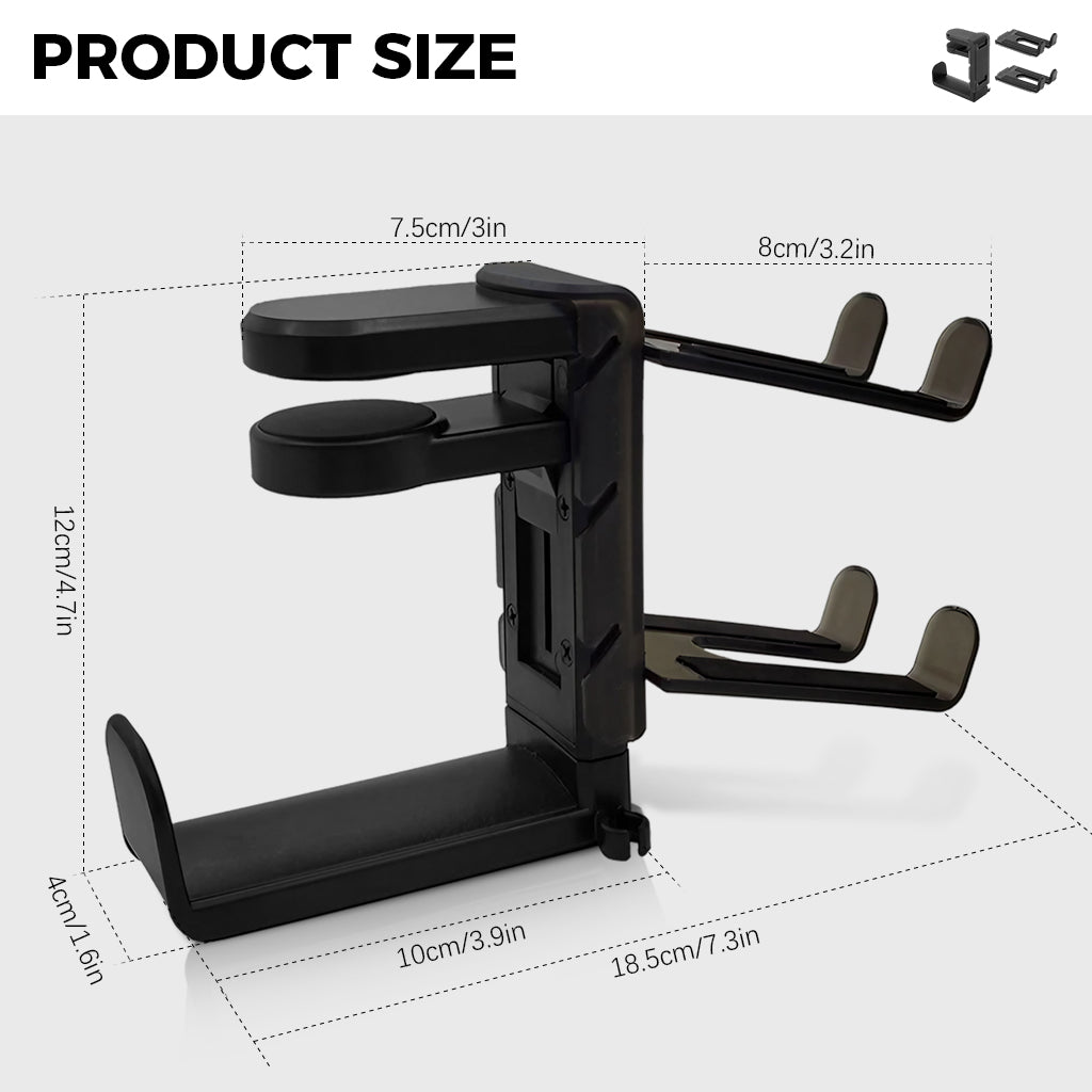 ZORBES® 3-in-1 PC Gaming Headset&Controller Holder, Headphone Stand with Adjustable Clamp&2 Controller Holder&Rotating Arm&Cable Organizer, 360 Degree Rotatable PC Gaming Accessory Headset Holder