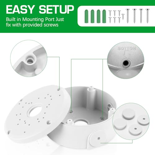 ZORBES® Waterproof Bullet Security Camera Mount Bracket with Metal Enclosure White ABS Junction Box Hides Cables for Outdoor CCTV Easy Install Fits IP POE Cams 3.94x1.89 In 2PCS