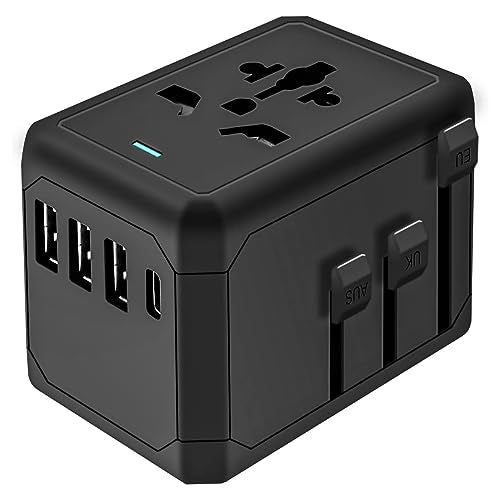 ZORBES® 12W Travel Adapter Wall Outlet Adapter with 3 USB Ports & Type-C Universal UK/US/AUS/EU Converter Plug Adapter Wall AC Power Plug Wall Power Adapter