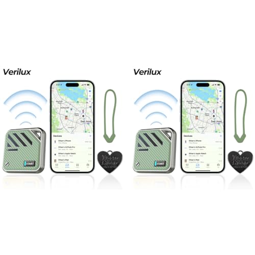 Verilux® Air for iOS Item Finder with Loop Hole Smart Bluetooth Tracker Compatible with Find My App Key GPS Tracking Device for Kids Safety Magnetic Green 2PCS