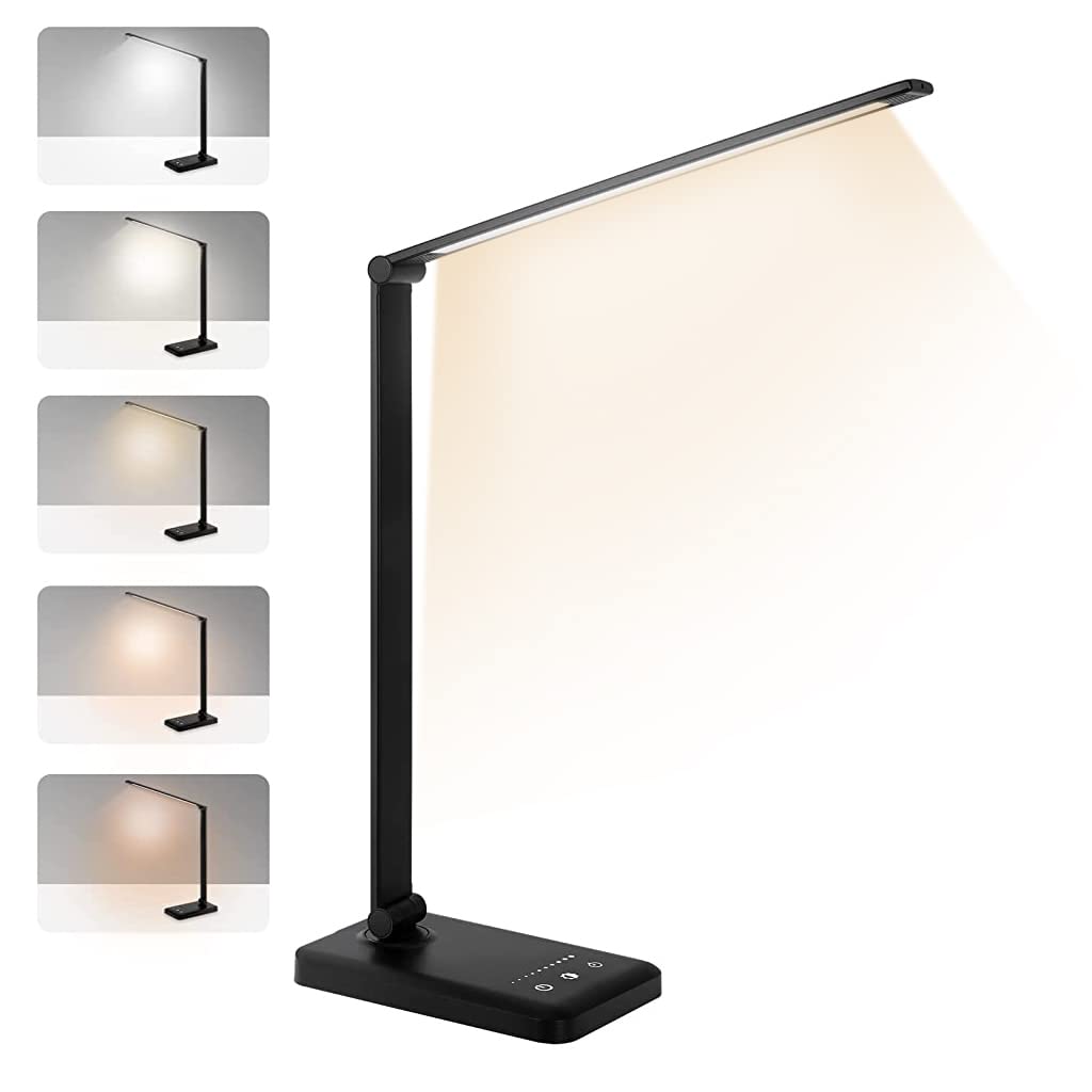 Verilux Desk Lamp for Study with 2700~6200K 5-Color Dimmable Light and Foldable Aluminum Tube | Eye-Friendly Touch Control