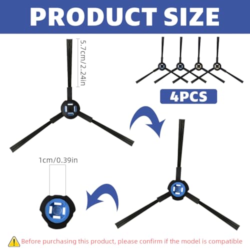 Verilux® 4PCS Side Brushes for ILife Robot Vacuum Cleaner V3s Max A7 A9 A9s A80Plus A10s L100 B5max X787 X800 Replenishment Kit Replacement Accessories Parts Anti-Tangle Cleaning Tools