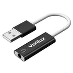 Verilux USB Sound Card for Laptop and PC featuring 3.5mm Audio Adapter | Plug & Play Black