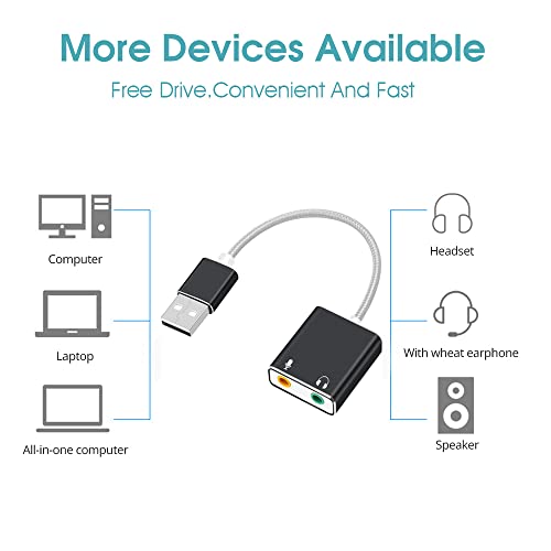 ZORBES® USB to 3.5mm Jack Audio Adapter, USB Sound Card with Headphone and Microphone Jack USB to Aux Converter for Windows and Mac, Linux, Compatible with PS5, PS4, Laptop Plug & Play No Drivers Need