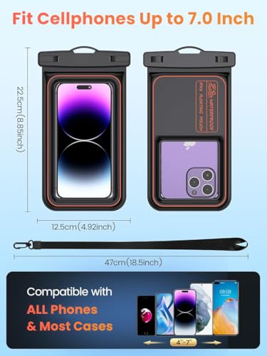 ZORBES® IPX8 Waterproof Mobile Pouch for 7.5'' Phones 30M Underwater Dry Bag with PVC Touchscreen, Secure Lock Seal, Detachable Sling Strap for Swimming, Snorkeling, Beach & Water Sports