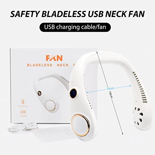 ZORBES® Portable Neck Fan, Personal Mini USB Bladeless Neck Fan, 3000mAh Neck Fan with 3-Speed, LED Battery Level Display, No Curly Hair Wearable Necklace for Camping Hiking Outdoor Travel (White)