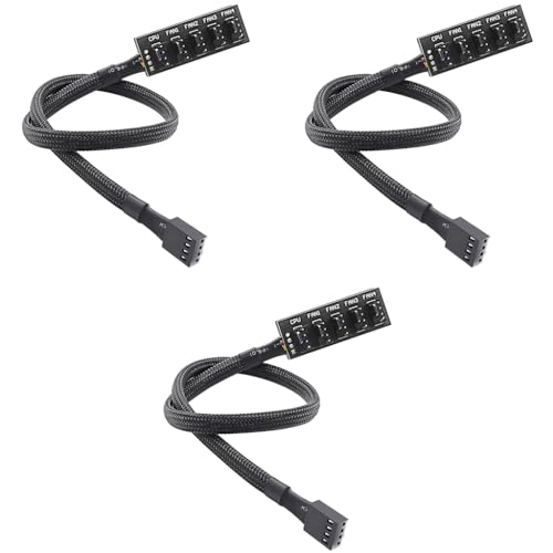 Verilux® PWM Fan Hub Splitter Adapter Sleeved 15.7 Inch PC CPU Cooling 4PIN 3PIN Power Extension Cable for 12V Desktop Computer Cooler Case Fans 1 to 5 Way 3 PCS