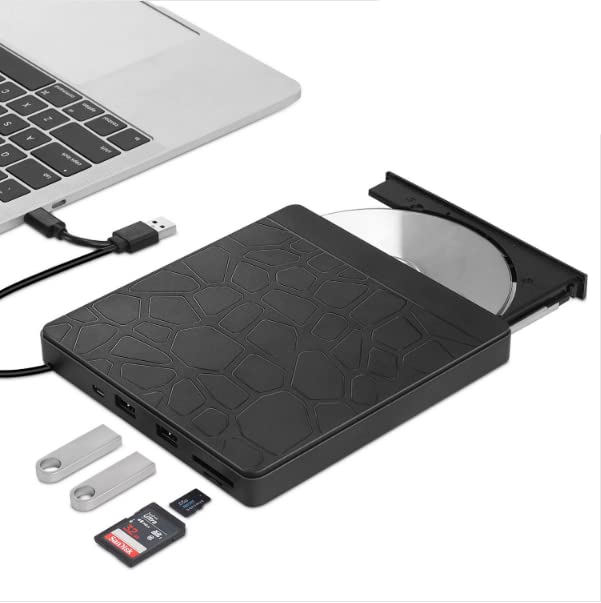 ZORBES® External DVD Drive USB3.0 CD DVD Drive External,USB C Hub CD/DVD Player ROM +/-RW Optical Disk Drive with 2 USB Ports and 2 SD Card Slots for Mac, PC Windows 10/8/7 Linux OS