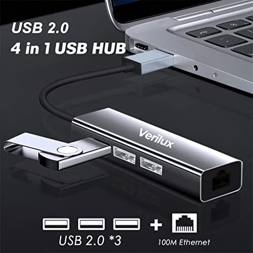 Verilux® USB Hub,USB Hub for Laptop, 10/100Mbps USB Ethernet Adapter with 3 USB 2.0 Ports and RJ45 LAN Port Compatible with MacBook Air/Pro 13/15,for Chromebook and More USB Supported Devices - verilux