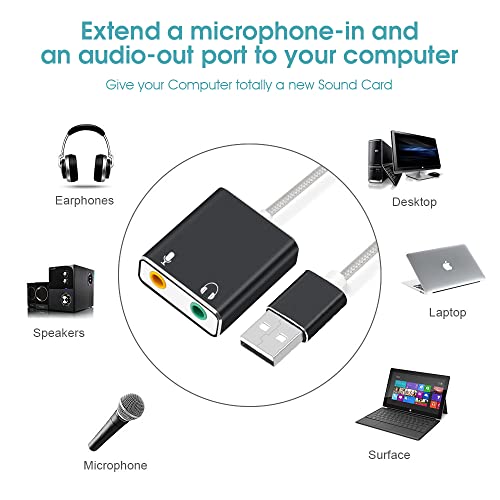 ZORBES® USB to 3.5mm Jack Audio Adapter, USB Sound Card with Headphone and Microphone Jack USB to Aux Converter for Windows and Mac, Linux, Compatible with PS5, PS4, Laptop Plug & Play No Drivers Need