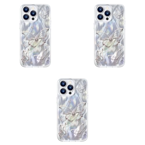 ZORBES® Case for iPhone 16 Pro Max Glittering Silver Butterfly Graphic Soft Slim Shockproof TPU Protection Back Cover for Women Girls 3PCS