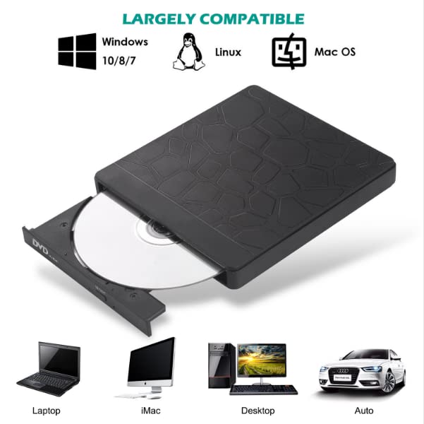 ZORBES® External DVD Drive USB3.0 CD DVD Drive External,USB C Hub CD/DVD Player ROM +/-RW Optical Disk Drive with 2 USB Ports and 2 SD Card Slots for Mac, PC Windows 10/8/7 Linux OS