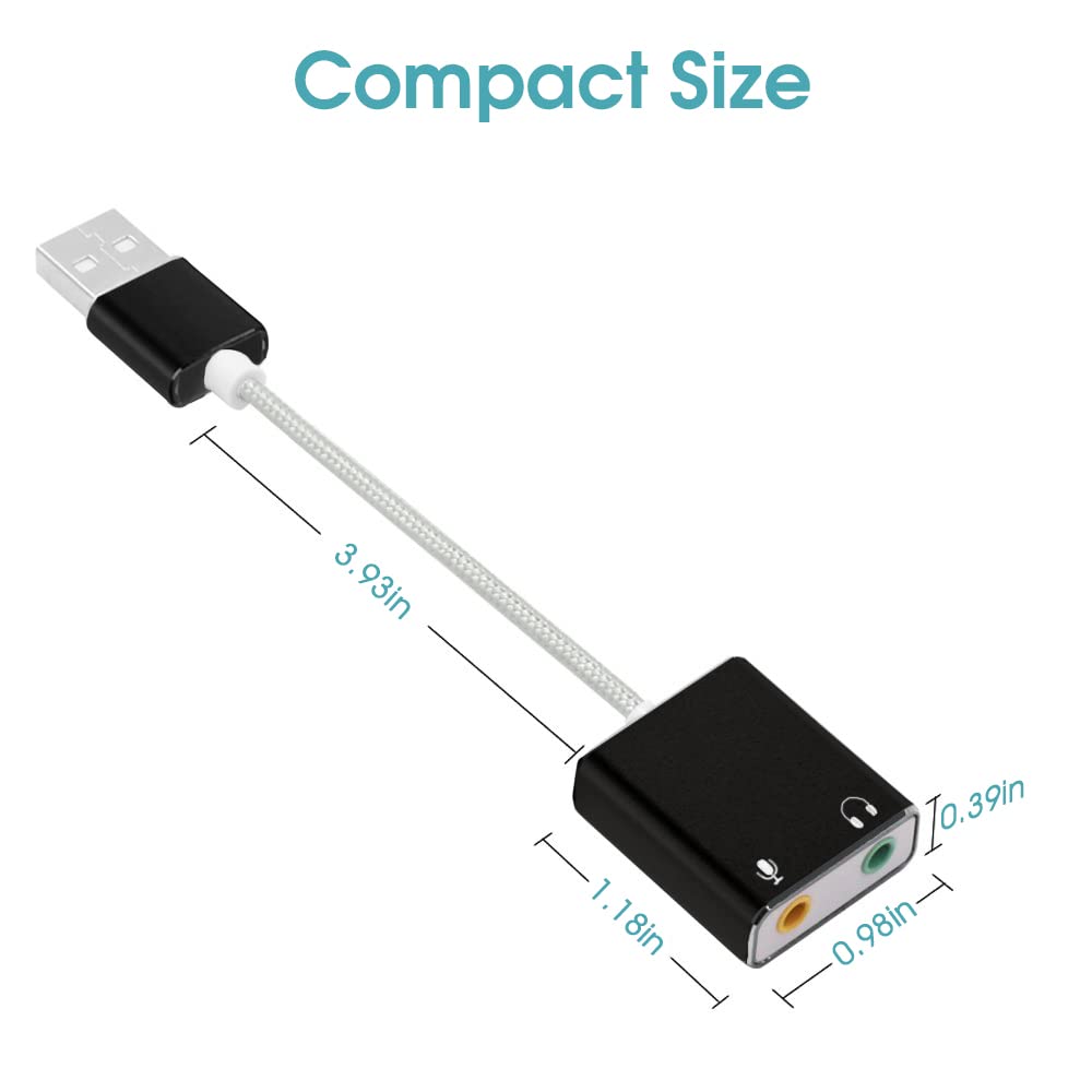 ZORBES® USB to 3.5mm Jack Audio Adapter, USB Sound Card with Headphone and Microphone Jack USB to Aux Converter for Windows and Mac, Linux, Compatible with PS5, PS4, Laptop Plug & Play No Drivers Need