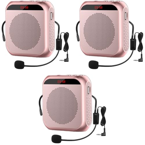 ZORBES® Portable Mini Voice Amplifier 10W 2200mAh Rechargeable PA System Speaker for Teachers Singing Coaches Training Presentation Tour Guide Pink 3 PCS