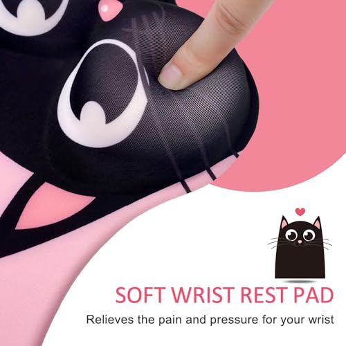 ZORBES® Mouse Pad with Wrist Rest Ergonomic Silicone Smooth Lycra Cover Kawaii Cartoon Pink Gaming Office Anti-Slip 3PCS