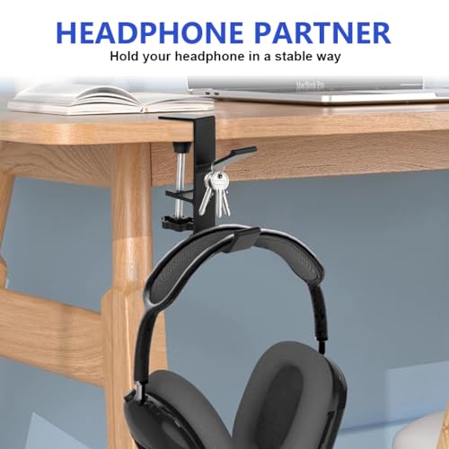 ZORBES® Underdesk Hook Hanger Metal Headphone Screw Mounted Aluminum Alloy Desk Dual-Hook Universal Adjustable Organizer for School Office 2 PCS