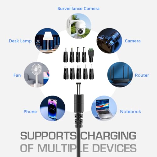 Verilux® USB C to DC Cable with 8 Connectors 5V-20V Adjustable Power Design with Switch Button 3.3Ft Converter Charging for Notebooks Portable Monitors Stationary Routers 2PCS