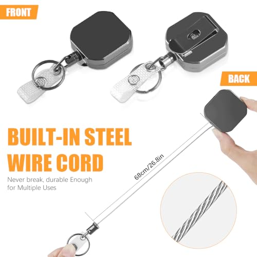 ZORBES® Retractable Id card Holder, Keychain Badge Holder, Zinc Alloy Metal Carabiner Keychain 26.7 inches Retractable Steel Wire Reel Design Utility Carabiner Keyring for Keys, Badge, Cards 3 PCS