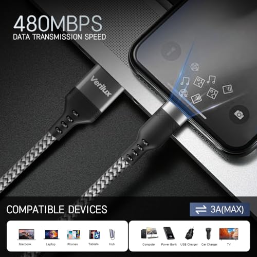 Verilux® 2Pcs TYPE C Charging Cable 15W 3A Fast Charging