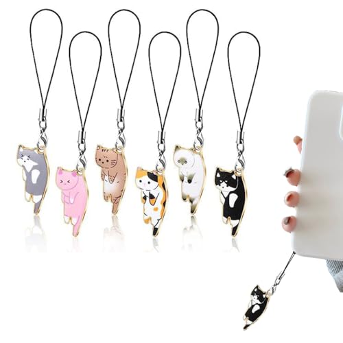 ZORBES® 6Pcs Cute Cartoon Kitty Mobile Phone Charms with Line Loop,Kawaii Cat Charms for Phone Case, Phone Chain Mobile Accessories Good Luck Lanyard Mobile Charms for Women Girls - Bag Charms