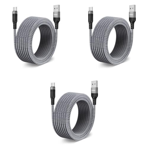 Verilux® 16.4FT USB to Type C Cable 15W 3A Fast Charging Nylon Braided Data Transmission Compatible with Phone Tablet Ps5 More Devices Silver 3 PCS