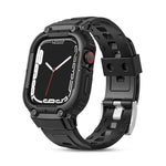 ZORBES® Compatible with Apple Watch 45mm/44mm Watch Band with Case Bumper Band Adjustable Waterproof TPU Watch Strap for Apple Watch SE/4/5/6/7, for Men and Women, Black