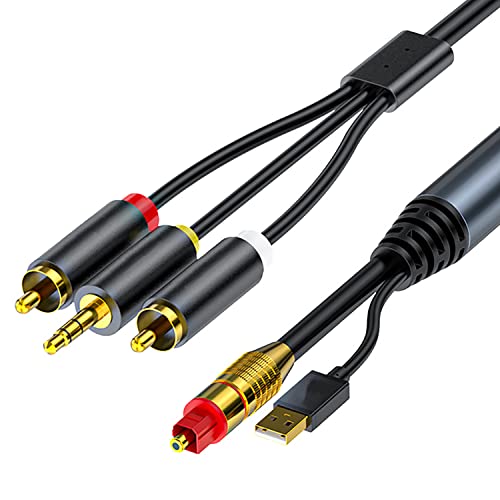 ZORBES® 4.9ft Digital Optical to Analog 3.5mm AUX Audio Cable, Optical to 2RCA Adapter, Integrated D/A Converter for Connecting TV/PS4/Xbox/DVD with SPDIF/TOSLINK/Optical Port to Speakers Headphones