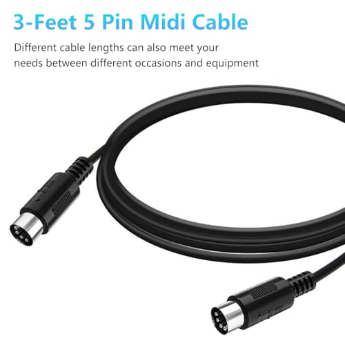 ZORBES® MIDI Cable 3.3 Feet Male to Male 5-Pin Compatible with Keyboard Synth Rack Sampler External Sound Card Source and Other Music Gear 2PCS
