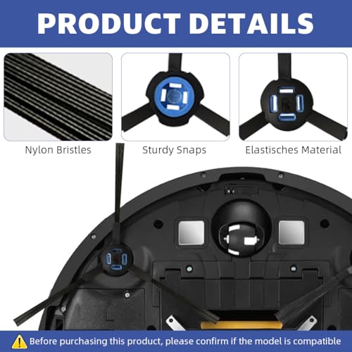 Verilux® 4PCS Side Brushes for ILife Robot Vacuum Cleaner V3s Max A7 A9 A9s A80Plus A10s L100 B5max X787 X800 Replenishment Kit Replacement Accessories Parts Anti-Tangle Cleaning Tools