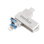 Verilux Pendrive 64GB for iPhone and Android with 3 in 1 USB A Type C Lightning Ports | Metal Mini Design