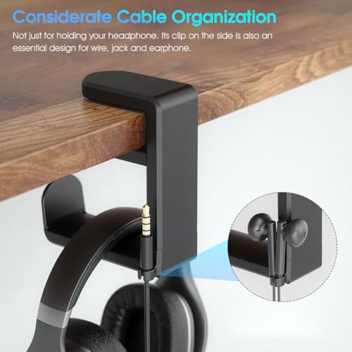 ZORBES® PC Gaming Headset Headphone Hook Holder Hanger Mount Stand with Adjustable Rotating Arm Clamp Under Desk Design Universal Built in Cable Clip Organizer 2 PCS