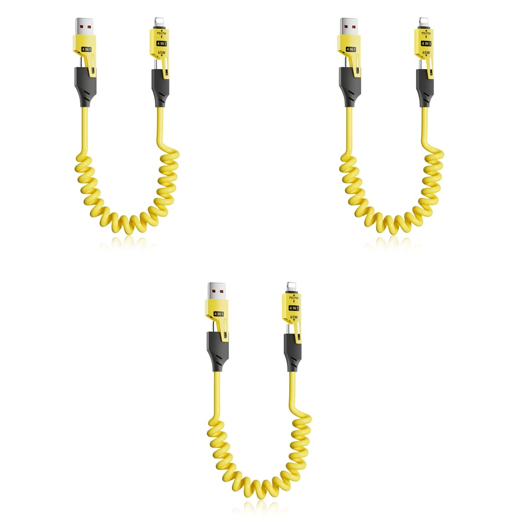 Verilux Type C Cable 4 in 1 for Fast Charging with PD65W and 480Mbps | Spring Coiled Design