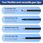 ZORBES® 4-in-1 High Precision Universal Capacitive Stylus Pen for Touch Screens Lightweight Aluminum Body 4 Tips 2 Size Rubber Tips, Disc Tip, Fine Point Compatible for iOS, Android & Windows