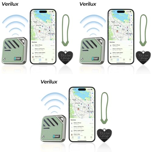 Verilux® Air for iOS Item Finder with Loop Hole Smart Bluetooth Tracker Compatible with Find My App Key GPS Tracking Device for Kids Safety Magnetic Green 3PCS