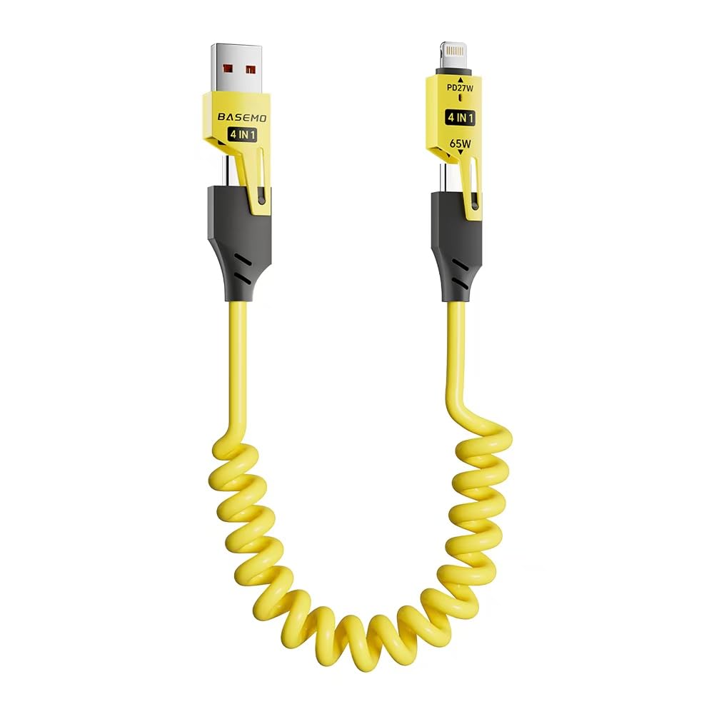 Verilux 4 in 1 Multi Charging Cable 65W Fast Charging Retractable Cord for iPhone and iPad
