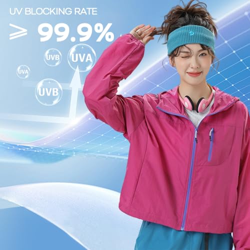 Venzina® Women's Athletic Workout Running Track Full Zip Cropped Jackets UPF 50+ Sun Protection Stand Collar Gym Shirts, Sky Blue, XL