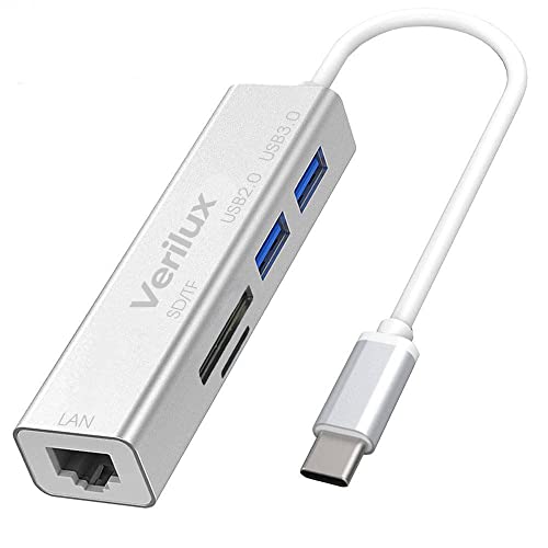 Verilux® 5 in 1 USB C Hub,USB C Hub for Laptop, 10/100Mbps USB Ethernet Adapter with USB 3.0 and USB 2.0 Ports and RJ45 LAN Port,TF/SD Card Reading, for MacBook Air/Pro 13/15and More