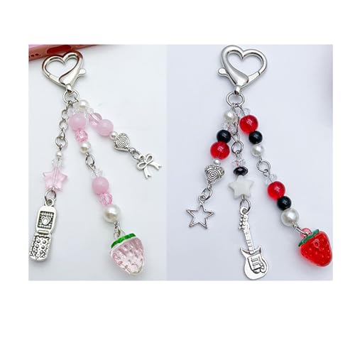 ZORBES® Cute Keychain Charms Aesthetic Y2K Keychain Accessories Beaded Acrylic Sweet Strawberry Charm for Keychain, Car Keys, Backpack, Handbag, Gift for Besties, Sisters