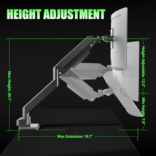 Verilux® Aluminum Alloy Monitor Mount Adjustable Monitor Stand with Flexible Arm Ergonomic Screen Holder Desk Clamp for 32 to 49 Inch Displays Supports Up to 20kg
