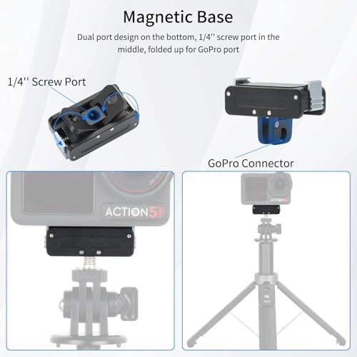 ZORBES® Magnetic Adapter Mount for DJI Action 5pro/4/3 Quick Release Adapter with Connection Adapter, for DJI Accessories, Attachable Tripod, Vlogging