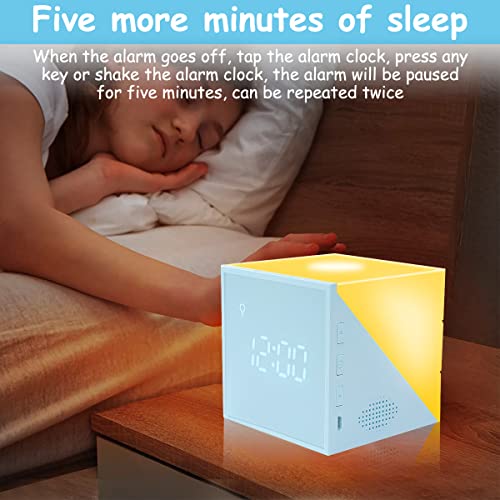 ZORBES® Night Lamp with Alarm Clock, Cube LED Night Light USB Alarm Clock Warm Light Night Lamp for Bedroom Smart Sound Control Timer Function RGB Light Switching Night Lamp for Students Kids Adults